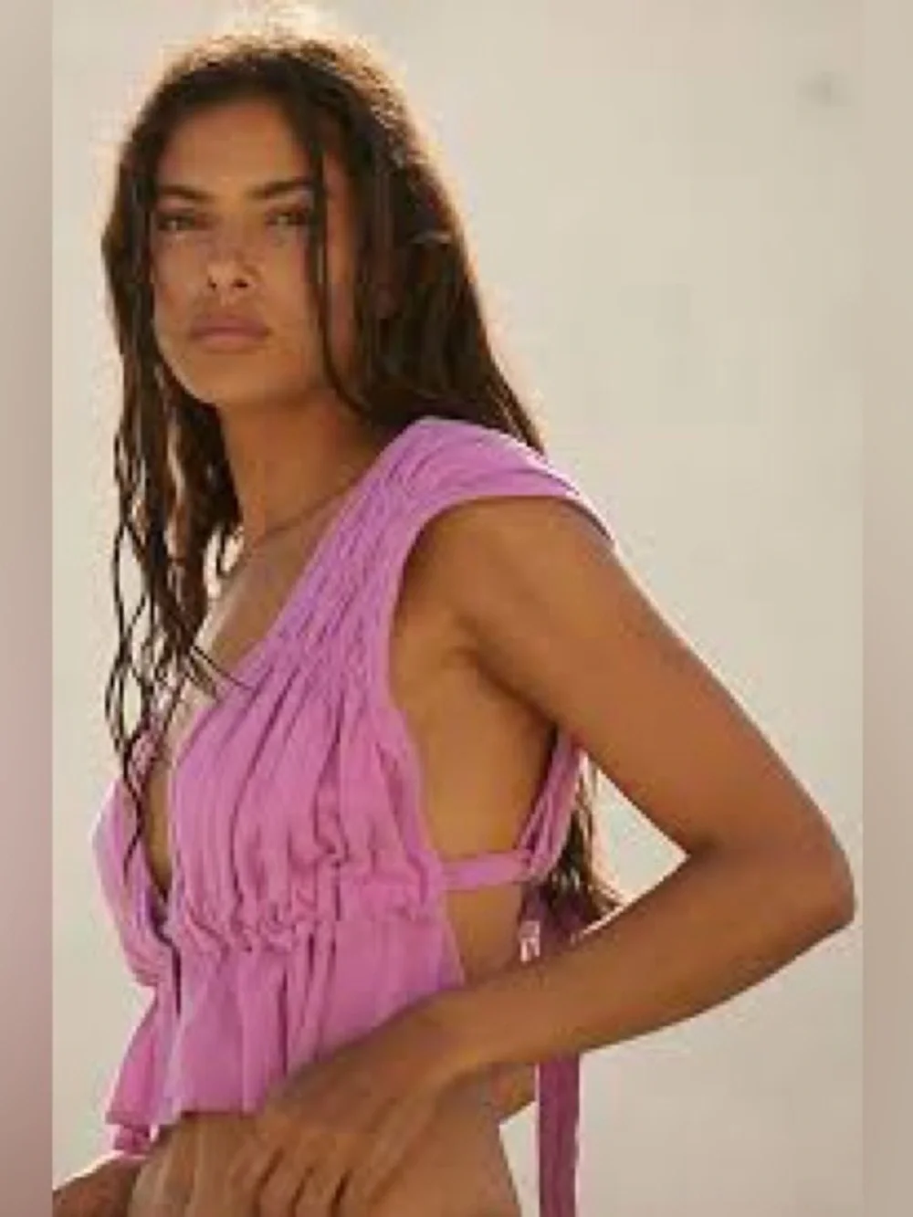 FREE PEOPLE Hot Spell Top in Orchid Rain Effortlessly Essential Ruched Gauzy